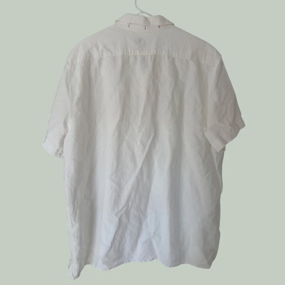 Banana Republic Mens XL White Linen Blend Short Sleeve Camp Collar Button Shirt